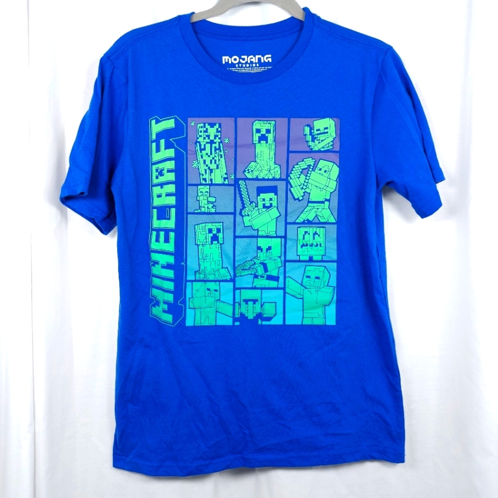 Minecraft Mojang Boys XXL 18 Blue Creeper Graphic T-Shirt Video Game Gamer Tee